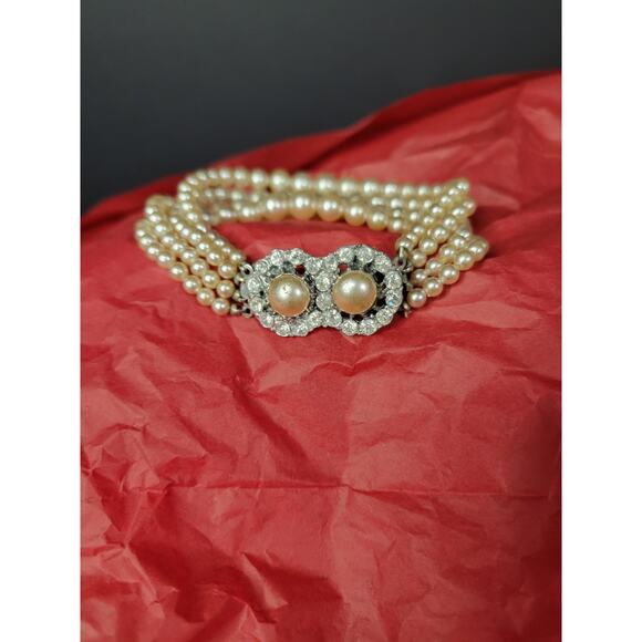 Vintage JAPAN 4 Strand Faux Pearl Bracelet  6.5" Long Costume Jewelry - Picture 10 of 10